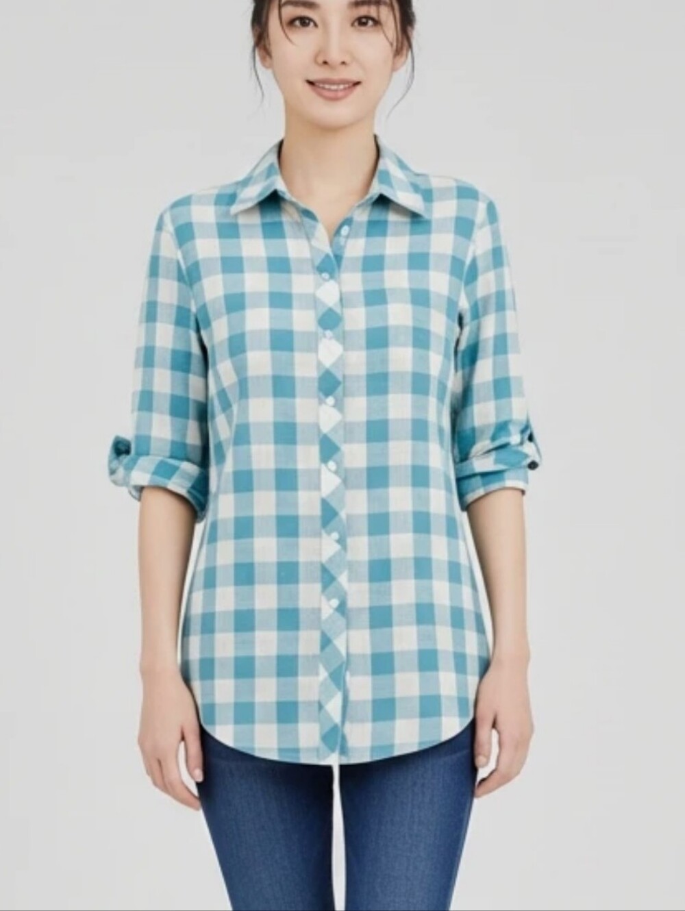 Bella Dahl Womens‎ Gingham Button Down Shirt Light Blue White Rayon XS B2616-637